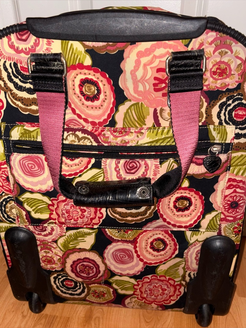 Brighton Canvas Rolling Travel Carry On in Pink and Black